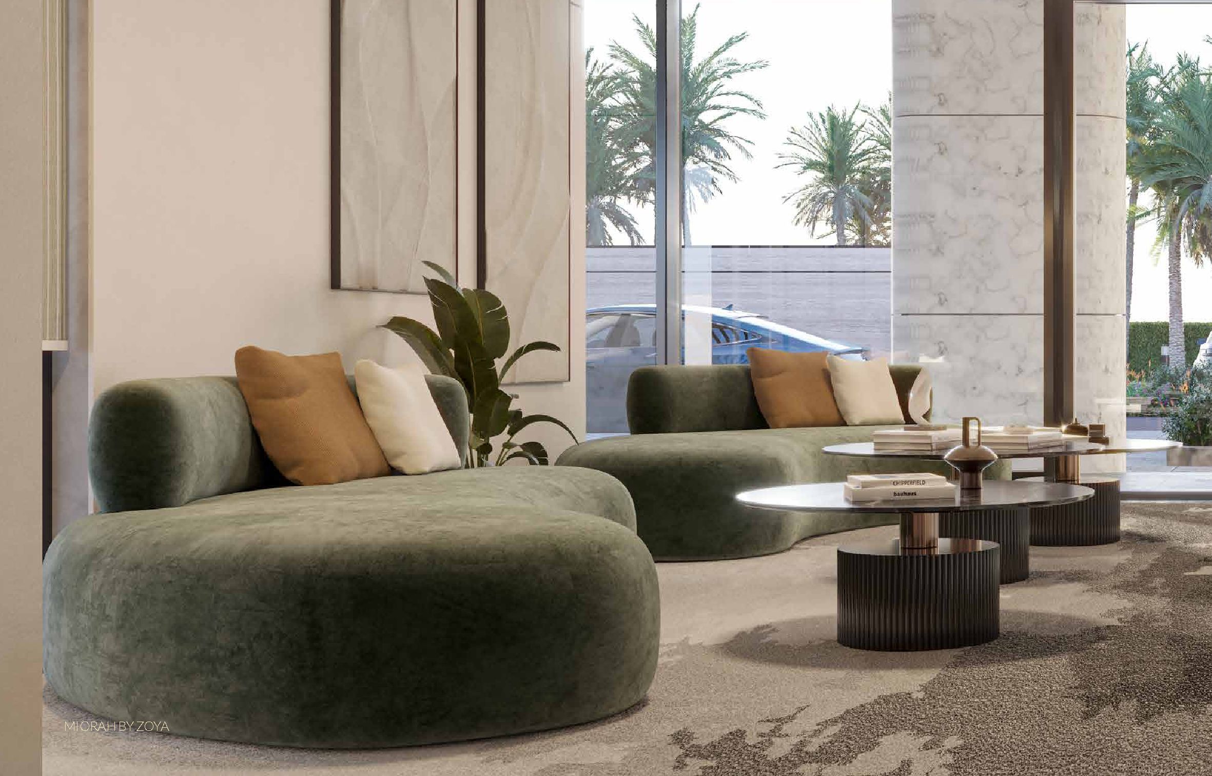 Miorah brochure spread, light carried into a single room